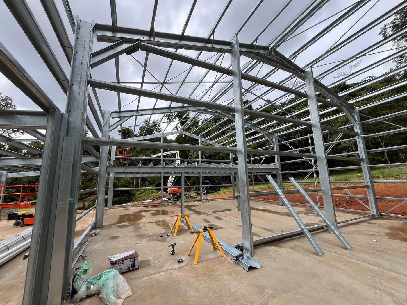 Roof trusses from below, mid-build