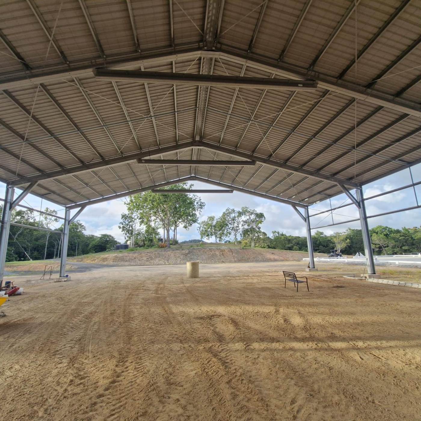 Inside a completed open-bay rural shed